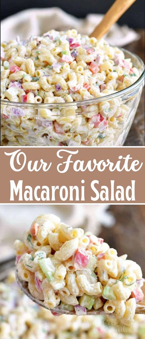 You can’t have a BBQ party or a potluck without some delicious Macaroni Salad. No need to get it at the store because it is so easy to make with a few simple ingredients. This is our favorite Macaroni Salad full of red onions, celery, bell peppers, herbs, and of course, delicious creamy dressing. Macaroni Salad With Ditalini, Mac Salad Dressing Recipe, Best Southern Dishes, Thanksgiving Macaroni Salad, Small Macaroni Salad, Marconi Salad Recipe, Macaroni Salad Recipes Cold, Traditional Macaroni Salad Recipe, Macorina Recipe