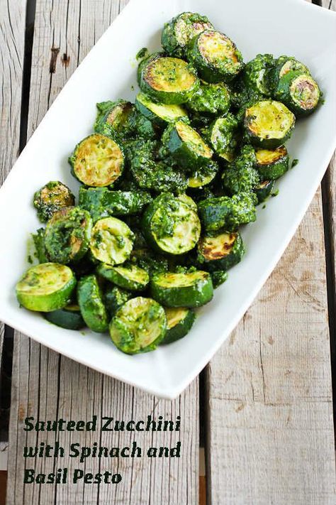 Greens Machine! Sauteed Zucchini Recipe with Spinach and Basil Pesto Lemon Thyme Recipes, Sauteed Zucchini Recipes, Pesto Zucchini, Recipe With Spinach, Thyme Recipes, Zucchini Recipe, Sauteed Zucchini, Spinach Recipes, God Mat