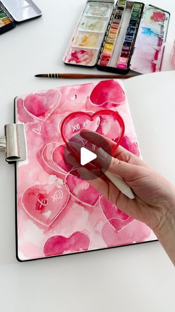 Anna Koliadych on Instagram: "This painting is a pure meditation, created using watercolor with a wax crayon resist technique. It’s inspired by Valentine’s Day, perfect for making some cards. 🥰💌💕 
#watercolor #watercolorillustration #watercolortutorial #valentinesdayideas #valentinesgift" Wax Crayon Painting, Wax Resist Painting, Wax Resist Watercolor, Cards Watercolor, Wax Crayons, Wax Painting, Wax Resist, January 9, Some Cards