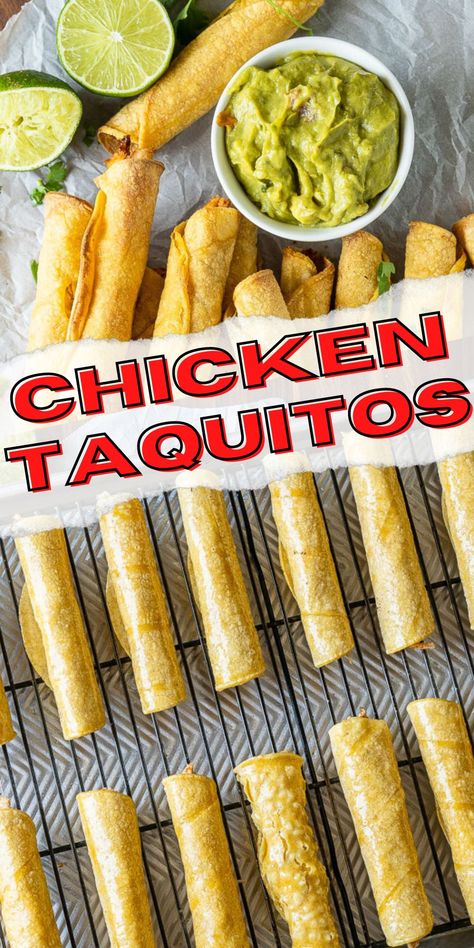 These Crispy Baked Chicken Taquitos are a super quick and easy weeknight dinner. They also make a great snack or appetizer! Baked Taquitos Chicken, Chicken Toquitos, Oven Chicken Taquitos, Easy Chicken Taquitos Baked, Homemade Chicken Taquitos Baked, Oven Baked Chicken Taquitos, Our Best Bites Chicken Taquitos, Chicken Taquitos Baked, Taquitos Baked