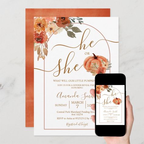 What Will Pumpkin Be, Pumpkin Gender Reveal Invitations, Fall Gender Reveal Invitations, November Gender Reveal Ideas For Party, September Gender Reveal Ideas, Gender Reveal Ideas For Party Theme Fall, Fall Themed Gender Reveal Party Ideas, Fall Theme Gender Reveal, November Gender Reveal Ideas