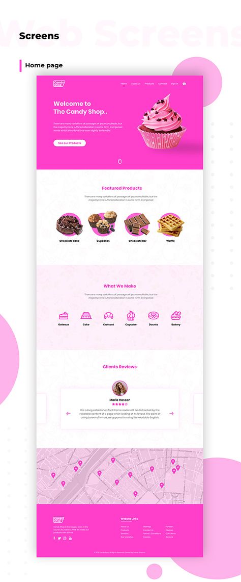 Web design for Candy Shop e-commerce website Candy Shop Website Design, Cupcake Website Design, Candy Website Design, Nails Website Design, Webpage Design Inspiration, Candy Website, Contact Us Page Design, Food Website Design, Website Sample