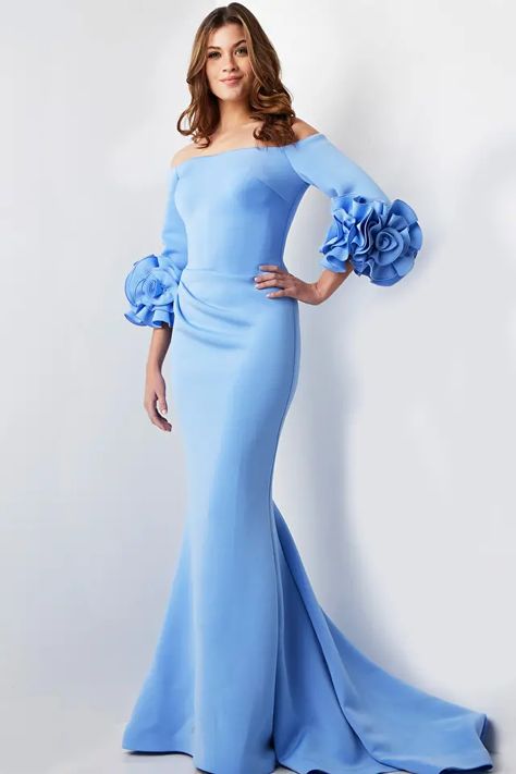 jovani Evening Dresses and Gowns Style 23716 Scuba Gown, Prom Dress Couture, Jovani Dress, Prom Dresses Jovani, Mother Of Groom Dresses, Sleeve Gown, Jovani Dresses, Scuba Fabric, Wedding 2024