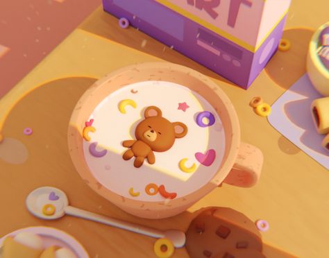 Teddy bear Mini Movie on Behance Mini Movie, الفن الرقمي, 귀여운 음식 그림, Isometric Design, A Teddy Bear, 3d Artwork, Cute Clay, Bear Art, Kawaii Wallpaper