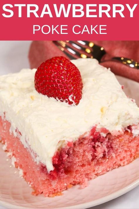 Strawberry Refrigerator Cake, Strawberry Poke Cake, Refrigerator Cake, Strawberry Poke Cakes, Strawberry Cake Easy, Fresh Strawberry Cake, Cakes To Make, Jello Cake, Strawberry Cake Mix