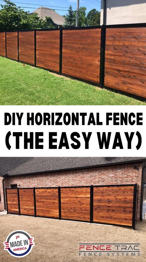 FenceTrac is a revolutionary fence system that uses patented U-channel rails and metal posts to create a secure and sturdy frame for any type of infill. You can choose from wood, vinyl, composite, bamboo, metal, or any other material that fits your style and budget. You can also mix and match different infills to create a unique and attractive fence. Learn more about privacy fence ideas, fence designs, garden fence ideas, backyard fences, and front yard fences at extremehowto.com! Diy Privacy Fence On A Budget, Privacy Fence Ideas On A Budget, Fire Pit Decorating Ideas, Horizontal Privacy Fence, Modern Wood Fence, Classic Fence, Diy Garden Design, Fence Design Ideas, Diy Privacy Fence