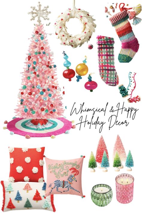 Colorful Christmas Stockings Ideas, Kitsch Christmas Decor, Bright Color Christmas Decor, Colorful Christmas Aesthetic, Rainbow Christmas Decor, Funky Christmas Decor, Preppy Christmas Decor, Preppy Room Tour, Preppy Pink Room