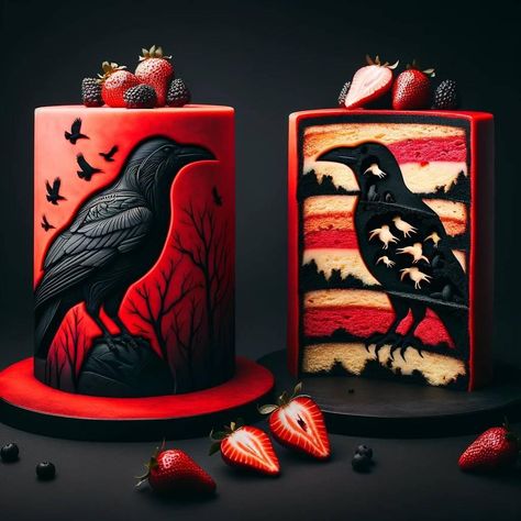 Crow Cake, Gothic Birthday Cakes, Gothic Cake, Halloween Cookies Decorated, Cake Piping, Samhain Halloween, Bird Cakes, Magic Cake, Halloween Baking