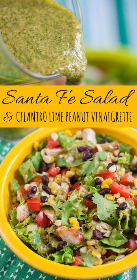 SANTA FE SALAD + CILANTRO LIME PEANUT VINAIGRETTE — Bit & Bauble Santa Fe Salad Dressing, Santa Fe Salad Recipe, Cheesecake Factory Salads, Salad Cilantro, Chopped Salad Dressing, Santa Fe Chicken Salad, Santa Fe Salad, Santa Fe Chicken, Cilantro Dressing