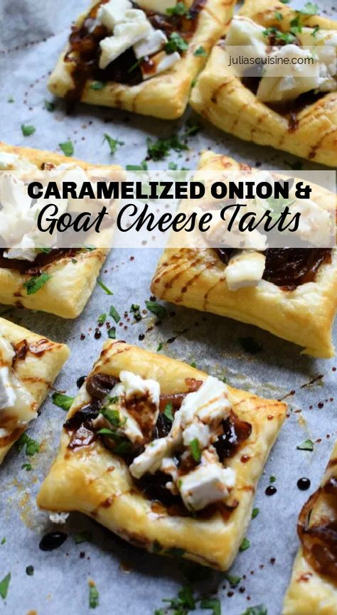 Goat Cheese Tarts, Puff Pastry Appetizers, Goat Cheese Tart, Pastry Appetizer, Onion Tart, Cheese Puff Pastry, Cheese Pastry, Goat Cheese Recipes, Cheese Tarts