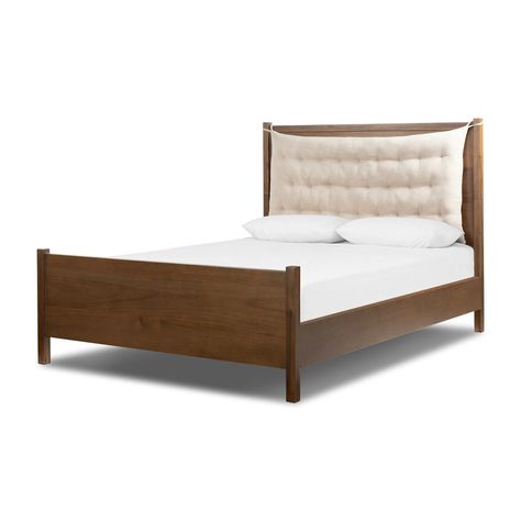 A simple, heavy wood bed frame with a removable sling cushion in a neutral fabric with blind button tufting. Choose the all-wood look or opt for a softer look with the pillow. The cushion is reinforced at the corners for added durability and easily removed for cleaning.Product Overview Color: Harbor Sand Dimensions: Qu Wood Bed Headboard, Sand King, Low Profile Bed, Neutral Fabric, Wood Bed Frame, Tufted Cushion, Wood Bed, Beds & Bed Frames, Wood Beds