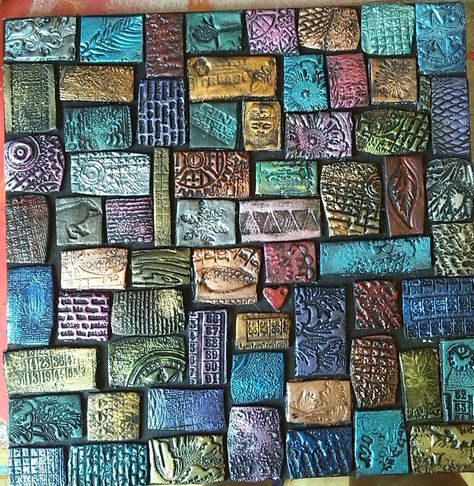 Air dry clay tiles.  Stamped and painted. Air Dry Clay Mosaic, Air Dry Clay Tiles, Air Clay, Making Pottery, Kitchen Counter Top, Pottery Store, Wood Wall Art Diy, Air Dry Clay Projects, Tile Crafts