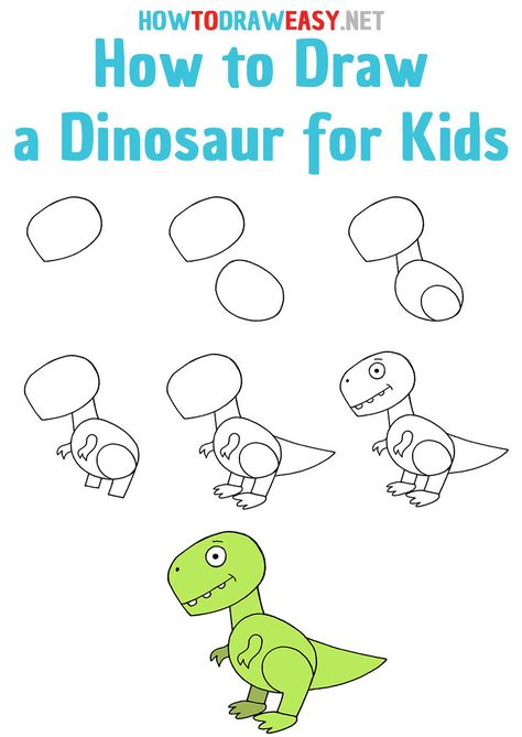 Draw Dinosaur, Draw A Dinosaur, Easy Dinosaur Drawing, Dinosaur For Kids, Elementary Drawing, Dino Drawing, Toddler Drawing, Drawing Lessons For Kids, Dinosaur Drawing