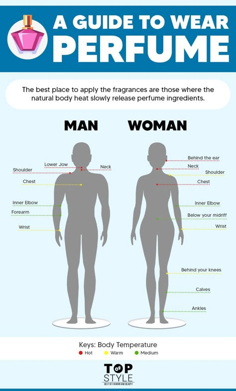 The best place to apply the fragrance are those where the natural body heat slowly release perfume ingredients. #perfume #men #women #guide #tips #hacks Where To Spray Perfume, Perfume Ingredients, How To Apply Perfume, Fragrance Quote, Perfume Men, Fragrance Lab, Fragrances Perfume Woman, Victoria Secret Fragrances, Perfume For Men