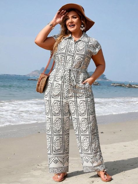 Shirt Jumpsuit, Plus Size Jumpsuit, Plus Size Summer, Beach Shirt, Beach Shirts, Fashion Online Shop, Summer Vacation, Plus Clothing, All Fashion