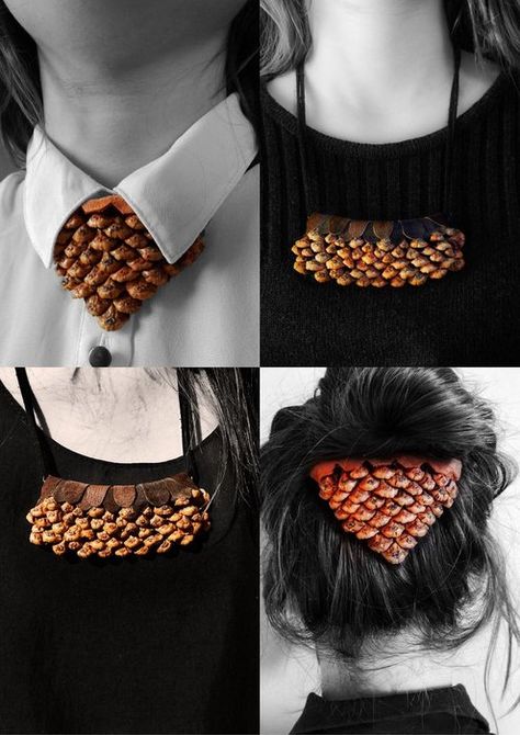 Pinecone Diy, Pine Cone Jewelry, Jewellery Project, Diy Necklace Patterns, Cones Diy, Etched Jewelry, Pinecone Necklace, Cone Crafts, Organizer Diy