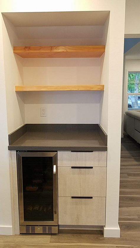 Under Stair Coffee Station, Under Stairs Beverage Bar, Under Stairs Appliance Storage, Under Stairs Snack Bar, Basement Wet Bar Under Stairs, Coffee Bar Closet Built Ins, Under Stairs Wine Bar, Under The Stairs Coffee Bar, Coffee Corner Under Stairs