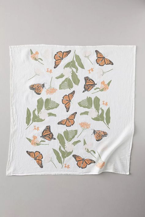 Monarchs + Milkweed Tea Towel | Anthropologie Easter Inspiration, Printed Tea Towel, Linen Tea Towel, Creative Living, Flower Tea, Hand Poured Candle, Outdoor Garden Furniture, Linen Napkins, Plant Life