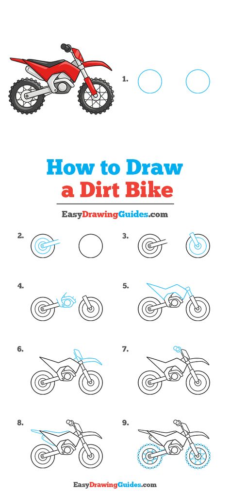 How to Draw a Dirt Bike - Really Easy Drawing Tutorial Easy Motorbike Drawing, Dirt Bike Drawing, Bike Drawing Simple, Motorbike Drawing, Trin For Trin Tegning, Easy Drawing Guides, Dibujo Simple, Motorcycle Drawing, Bike Drawing