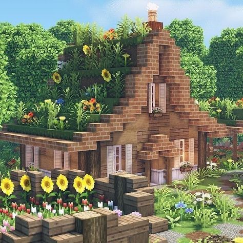 best idea out there <3 #minecraftbuildingideas #flowers #cottagecore ฅ^•ﻌ•^ฅ Minecraft Hus, Tv Heads, Cute Texture, Cottagecore Minecraft, Minecraft Structures, Any Pronouns, Minecraft Farm, Minecraft Cottage, Easy Minecraft Houses