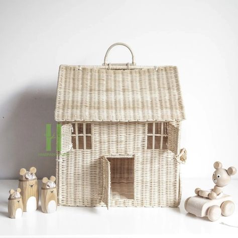 Rattan Doll House, Kitchen Rattan, Organizer Baskets, Furniture Miniatures, Woven Storage Baskets, Wicker House, Basket Picnic, Laundry Basket Storage, Laundry Basket With Lid