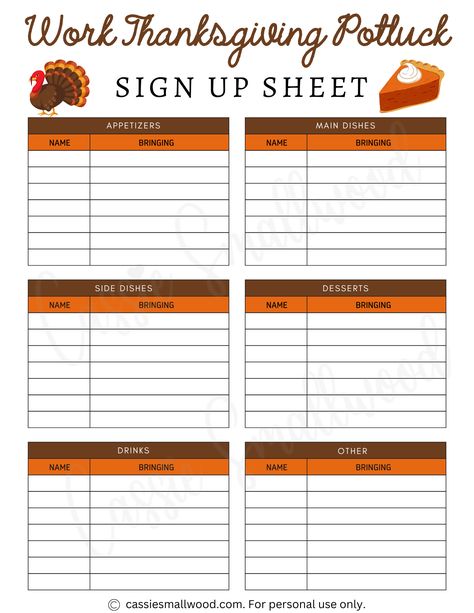 Work Thanksgiving potluck sign up sheet with sections for different courses Thanksgiving Luncheon Ideas For Work, Friendsgiving Sign Up Sheet, Office Thanksgiving Potluck Ideas, Work Thanksgiving Potluck, Thanksgiving Potluck Ideas For Work, Thanksgiving Potluck Sign Up Sheet, Thanksgiving Party Food Ideas, Friendsgiving Sign, Thanksgiving Potluck Ideas