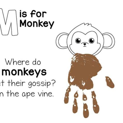 Search Home Monkey Handprint, Handprint Monkey, M For Monkey, M Is For Monkey, Monkey Craft, Monkey Crafts, Abc Art, The Letter M, Preschool Lesson Plans