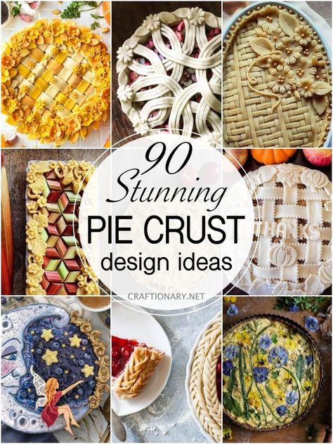 90 Awesome Pie Crust Designs and Ideas - Craftionary Pretty Pie Crust Designs Easy, Decorated Pecan Pie, Autumn Pie Decoration, Painted Pie Crust, Pie Crust Art Christmas, Pie Edges Ideas, How To Color Pie Crust, Decorated Pie Crust, Apple Pie Top Crust Design Easy