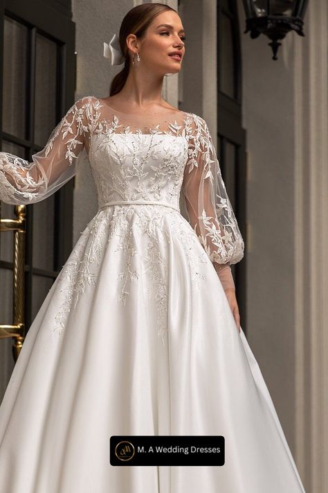 Captivating and Enchanting Wedding Dress Designs | Unveiling the Latest Bridal Trends 2023 Wedding Guest Gowns, Glitter Wedding Dress, Lace Applique Wedding Dress, Satin Ball Gown, Formal Wear Dresses, Fall Wedding Guest Dress, Applique Wedding, Applique Wedding Dress, Wedding Dress Fabrics