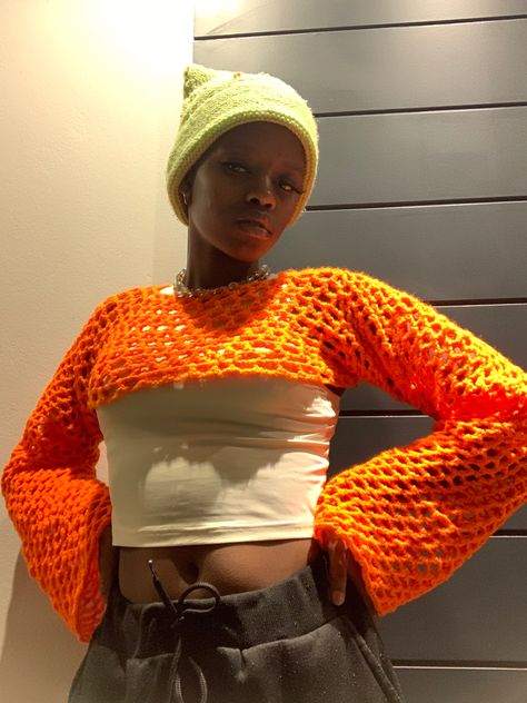 Orange Crochet Ideas, Tiny Tops, Crochet Tiny, Aesthetic Orange, Orange Crochet, Crochet Sweater, Orange Color, Crochet Projects, Casino