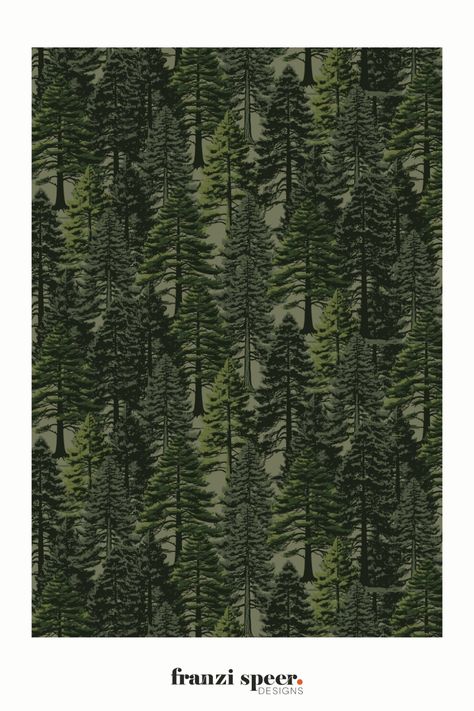 Add cozy vibes to your home decor with this cabincore surface pattern design. Featuring rustic pine trees and a forest green color palette this design is perfect for adding a touch of outdoors nature to your home decor. Get this 2025 design trend for your next DIY sewing project. Shop this pattern on Spoonflower for fabrics, pillows, textiles, or wallpapers for your bedroom, living room, kitchen or nursery. Ready for licensing or buy it on Spoonflower on a range of fabric home decor products.