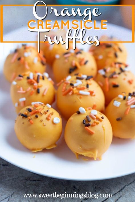 Orange Creamsicle Truffles #SummerDessertWeek ~ Sweet Beginnings Blog Orange Creamsicle Truffles, Creamsicle Truffles, Orange Desserts, Marshmallow Sweets, Cookie Truffles, Truffle Cookies, Dessert Truffles, Caramel Truffle, Candy Truffles