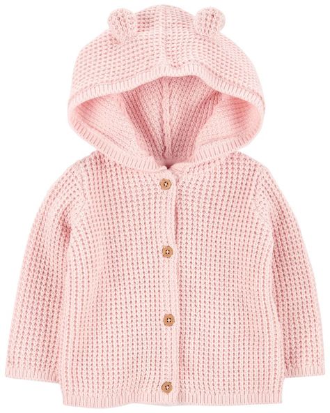 Girls Cardigan, Carters Baby, Pink Cardigan, Hooded Cardigan, Sweater Material, Cotton Cardigan, Kids Sweater, Cozy Fashion, Long Sleeve Cardigan