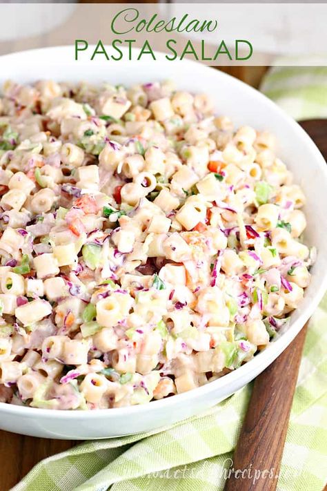 Coleslaw Pasta Salad Coleslaw Pasta Salad, Coleslaw Pasta, Picnic Pasta, Picnic Salads, Suddenly Salad, Creamy Salad, Veggie Pasta Salad, Best Pasta Salad, Greek Pasta