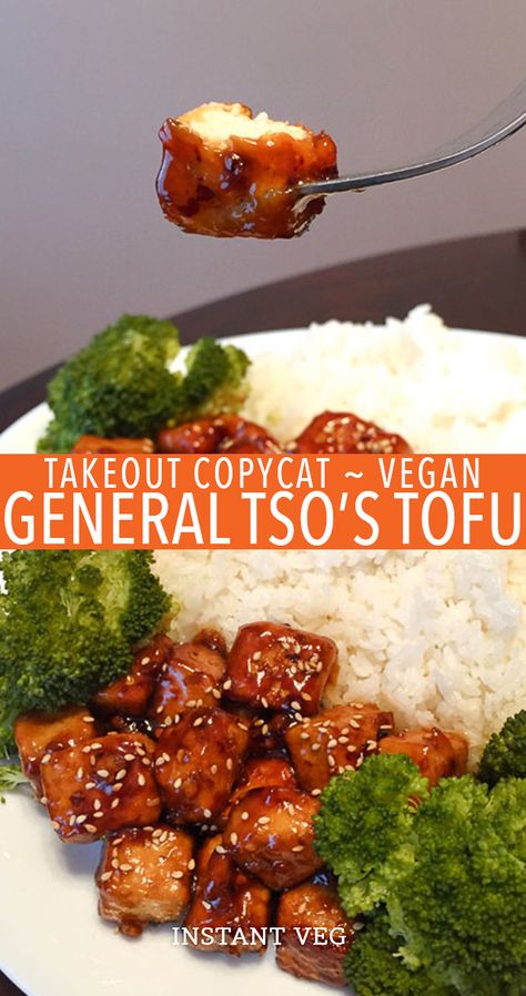 This general tso's tofu is the BEST! You might want to double the recipe because it's sooo good. If youve ever wanted to make your favorite takeout-style General Tso Tofu at home look no further. #veganrecipes #veganrecipesdinner #vegandinners #vegandinner #easyveganrecipes #vegantakeout #generaltsostofu #tofurecipes Vegan Take Out, Takeout At Home, General Tso Tofu, Broccoli Tofu, Tofu Sauce, Tofu Recipes Vegan, General Tso, Marinated Tofu, Tofu Recipe