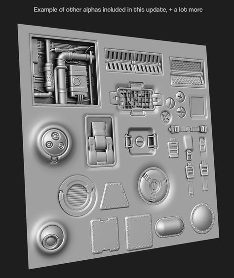 ArtStation - 350 Hard surface sci-fi Alpha/Height VOL 2 [UPDATE03], Jonas Ronnegard Sci Fi Greeble, Sci Fi Furniture, Sci Fi Floor, Scifi Decor, Polygon Modeling, Sci Fi Props, Hard Surface Modeling, Spaceship Interior, Zbrush Tutorial