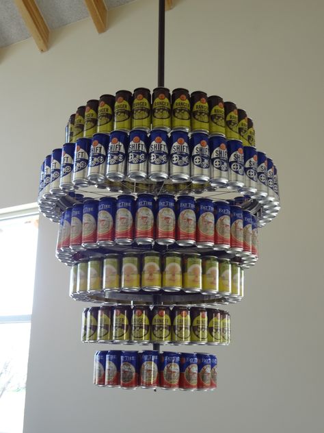 beer can chandelier Can Chandelier, Chaos Room, Beer Can Art, Beer Can Collection, Soda Can Art, Kentucky Fried, Beer Cup, Pop Cans, Beer Cans