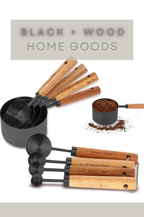 Aesthetic Measuring Cups and Spoons for the black and wooden Modern Vintage Kitchen

Need a gift for a housewarming party? Bridal Shower? Measuring Cup Organization, Modern Vintage Kitchen, Measuring Cups And Spoons, Measuring Ingredients, Must Have Kitchen Gadgets, Measuring Cups Set, Spatula Set, Joy Of Cooking, Wood Handles