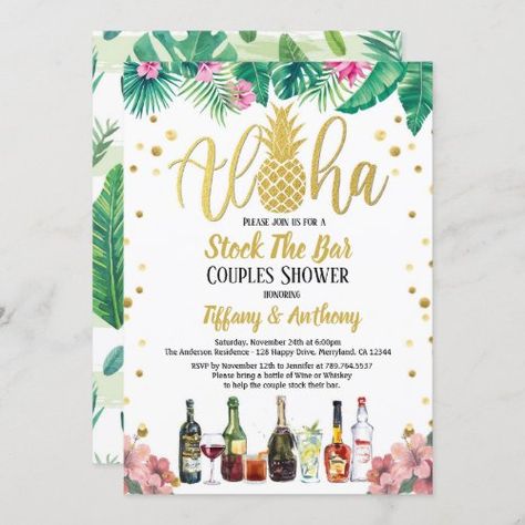 $2.85 | Tropical Stock The Bar Invitation Engagement Party #engagement party, stock the bar, couples shower, wedding shower, housewarming party, tropical, hawaii tiki bar, summer cocktails, barware and booze shower, pineapple Couples Wedding Shower Themes, Bar Invitation, Invitation Engagement, Hawaii Tiki, Cocktail Party Invitation, Wedding Shower Themes, Couple Wedding Shower, Luau Theme, Tropical Hawaii