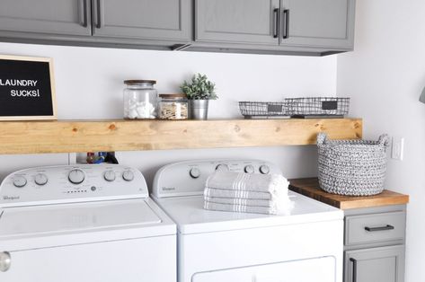 Farmhouse Laundry Room Ideas, Modern Farmhouse Laundry Room, Laundry Room Drying Rack, Laundry Room Storage Shelves, Laundry Shelves, Small Laundry Room Organization, Room Storage Diy, Farmhouse Laundry, Laundry Room Shelves