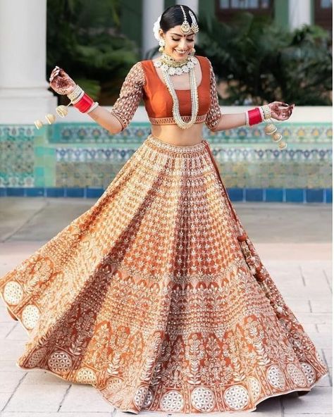 Orange Lehenga, Bridal Lehenga Designs, Lehnga Dress, Indian Bridal Lehenga, Bridal Outfit, Red Lehenga, Indian Bridal Outfits, Bridal Lehenga Choli, Indian Dress