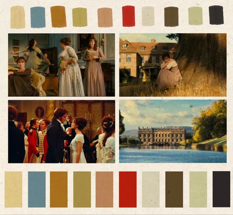 Pride And Prejudice Colour Palette, Pride And Prejudice Color Palette, Coraline Color Palette, Medieval Color Palette, Movie Colour Palette, Spring Movies, Spring Movie, Pride & Prejudice Movie, Movie Color Palette