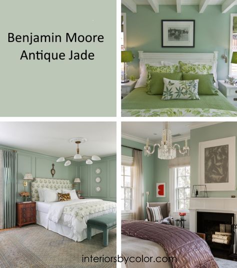 Benjamin Moore Antique Jade - Interiors By Color Benjamin Moore Light Pistachio, Bm Antique Jade, Sweet Celadon Benjamin Moore, Jadite Green Paint, Jadeite Paint Color, Jade Green Walls, Antique Jade Benjamin Moore, Benjamin Moore Antique Jade, Jade Paint Color