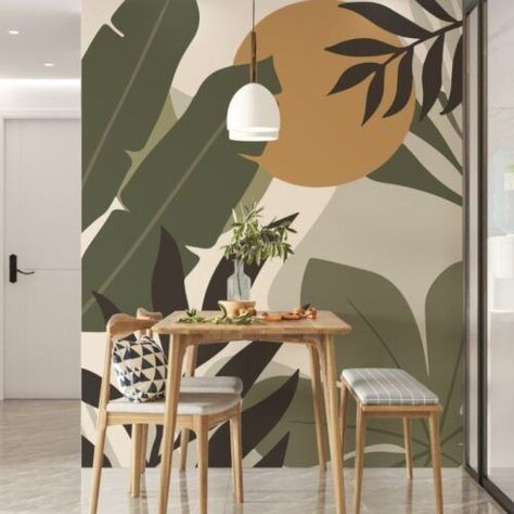 Wall Mural Design Ideas, Living Hall Wall Painting Ideas, Wall Mural Ideas, Mural Cafe, Silk Painting Techniques, Wall Murals Diy, Interior Murals, Boho Painting, 3d Wall Murals