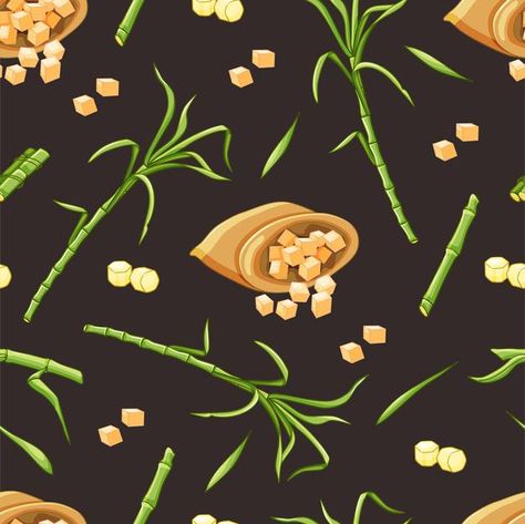 Sugarcane stems and leaves, a bag of sug... | Premium Vector #Freepik #vector #background #pattern #tree #texture Sugarcane Illustration, Tasty Vegetarian Recipes, Seamless Pattern Vector, Art Background, Graphic Resources, Packaging Design, Seamless Patterns, Vector Illustration, Texture