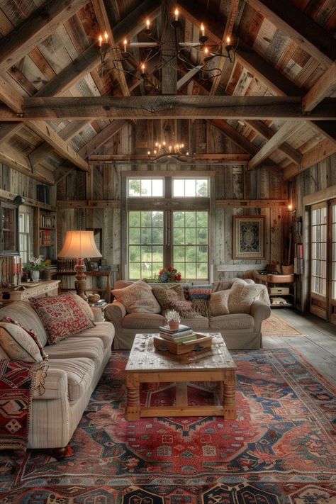 Country Ranch Style Homes Interior, Rustic Ranch Interior, Wood Walls Interior, Rustic Family Rooms, Rustic Interior Design Living Room, Cathedral Ceiling Lighting, Rustic Design Home, Rustic House Living Room, Norse House