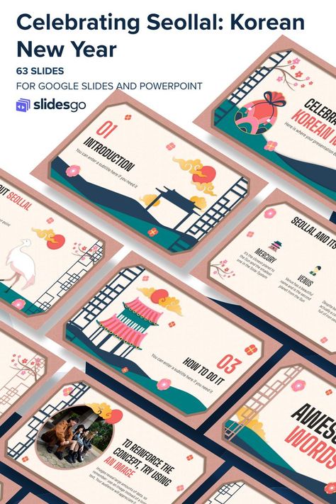 Celebrating Seollal: Korean New Year Korean New Year, School Jobs, New Year Special, Korean Design, Power Point Template, Google Slides Themes, Canva Design, Slide Design, Microsoft Powerpoint