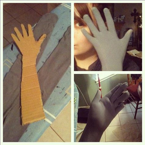 Trace your hand on cardboard. Stretch your fabric over it and sew around it. Flip for the perfect glove. Diy Tights, Sleepy Hollow Halloween, Gloves Diy, Glove Pattern, Cosplay Tutorial, Cosplay Tips, Halloween Yard, Sleepy Hollow, Long Gloves