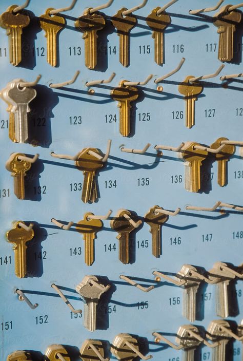 Stock Photo of Keys on Rack in Locksmith shop by Raymond Forbes Photography #key #Locksmith Locksmith Aesthetic, Raymond Shop, Rose Gold Wallpaper, Gold Wallpaper, Indoor Garden Ideas, Learning Photography, Stardew Valley, Night Lamps, Screen Savers