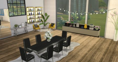 The Sims 4- Decoração sala de jantar #1 Sims 4 House Design, Sims 4 Houses, The Sims 4, The Sims, Sims 4, Conference Room, Conference Room Table, House Design, Furniture